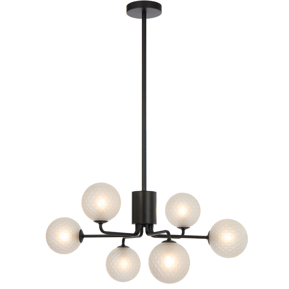 Felton Matt Black 6 Light Pendant - Choice of 6 Glasses