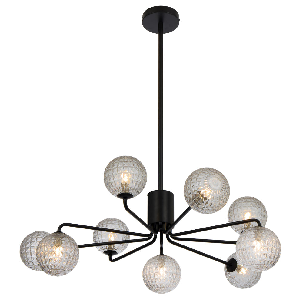 Felton Matt Black 9 Light Pendant - Choice of 6 Glasses