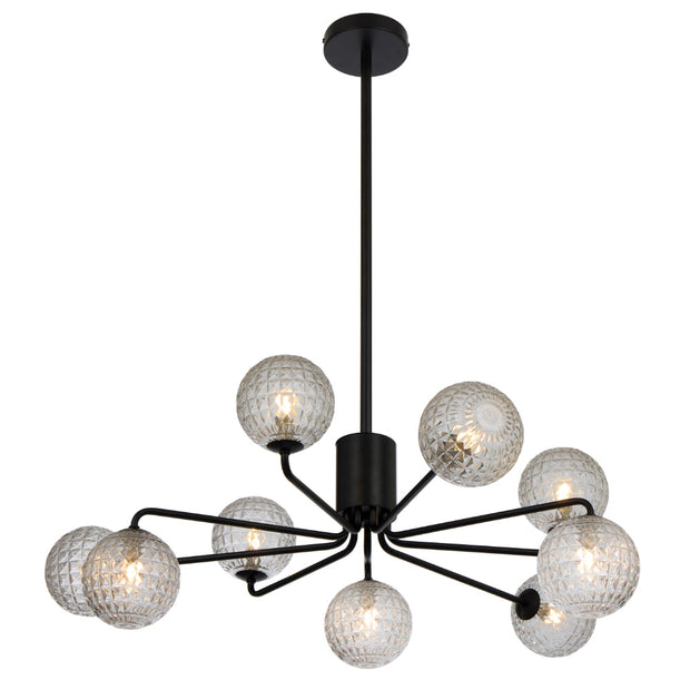 Felton Matt Black 9 Light Pendant - Choice of 6 Glasses