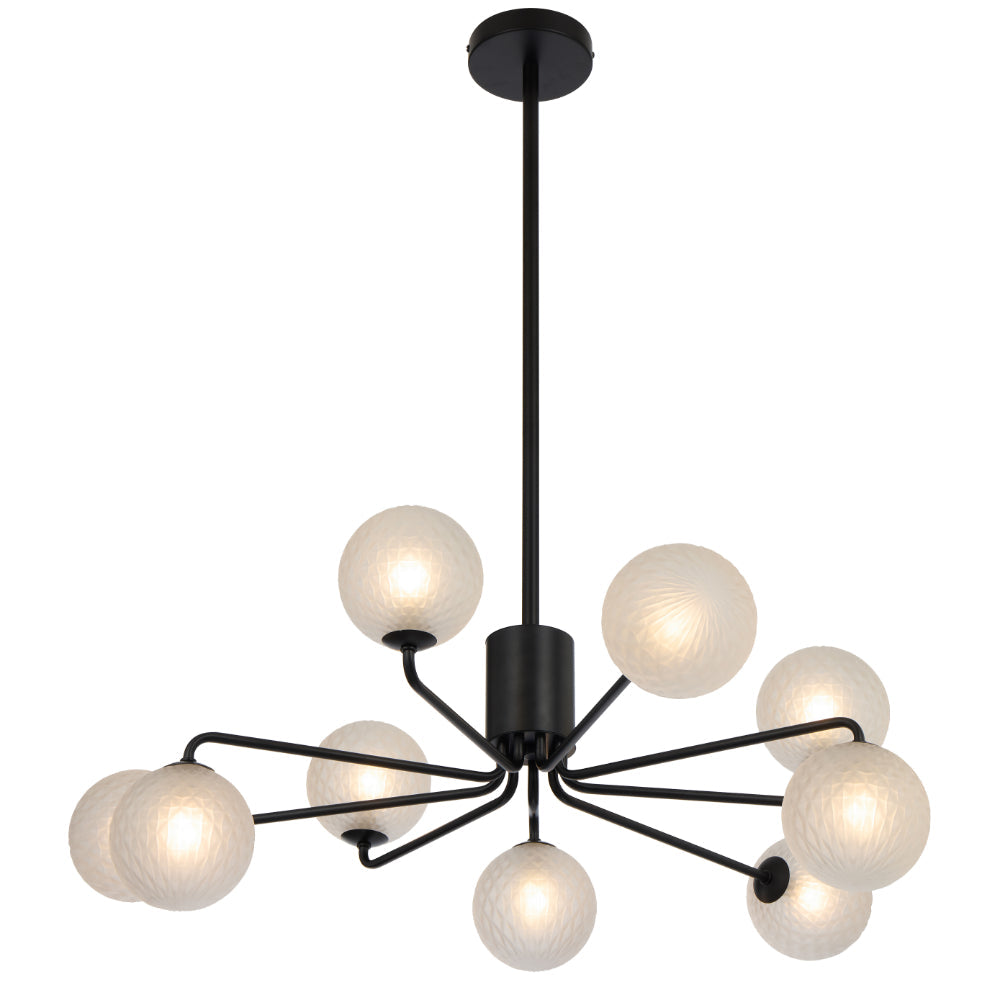 Felton Matt Black 9 Light Pendant - Choice of 6 Glasses