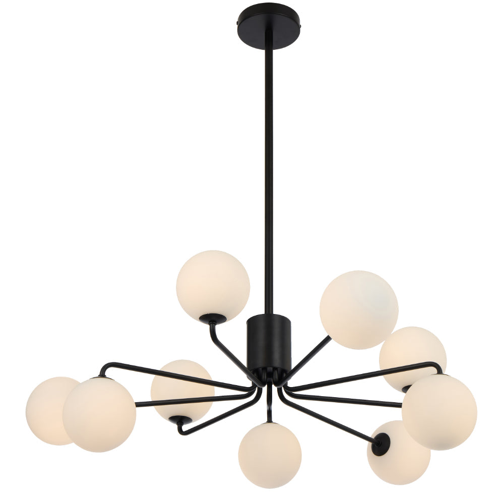 Felton Matt Black 9 Light Pendant - Choice of 6 Glasses