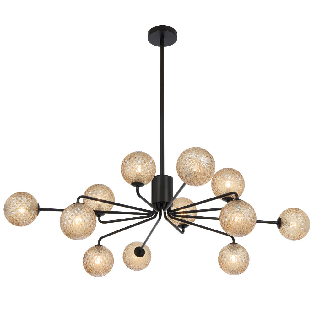 Felton Matt Black 12 Light Pendant - Choice of 6 Glasses