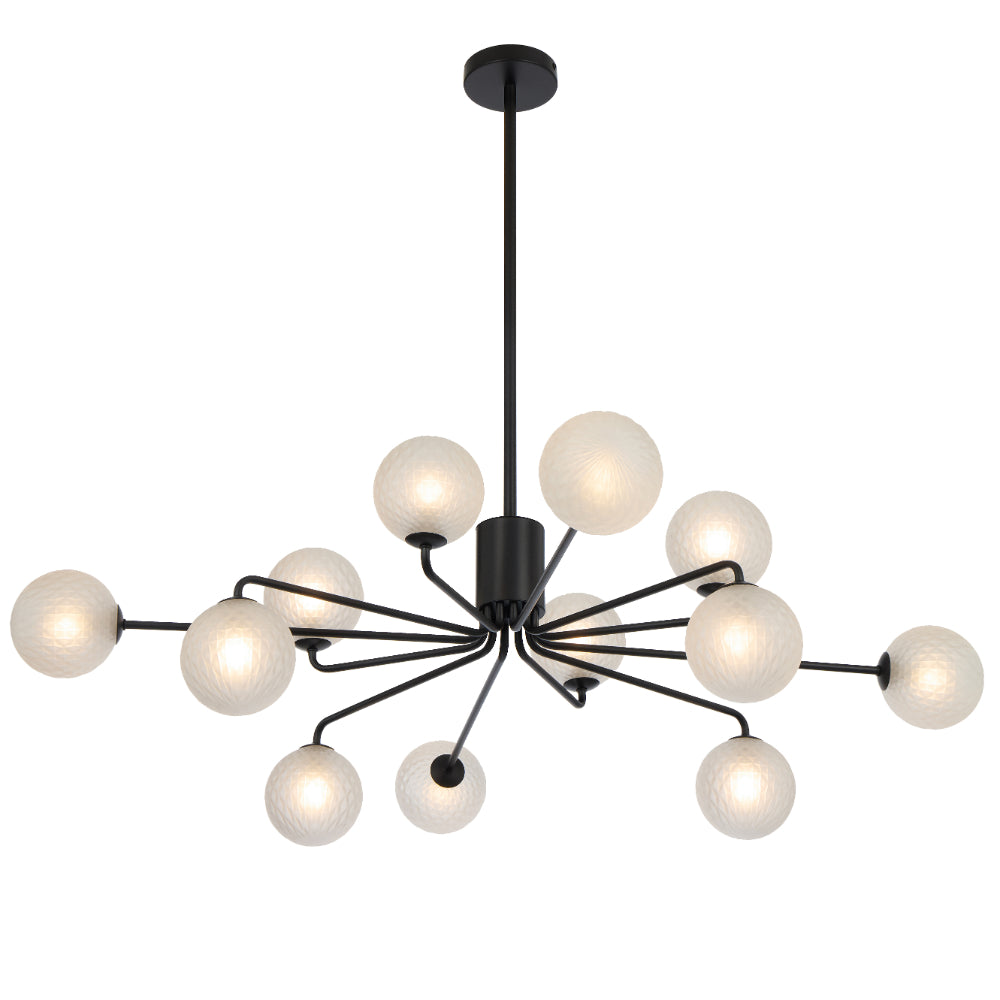 Felton Matt Black 12 Light Pendant - Choice of 6 Glasses