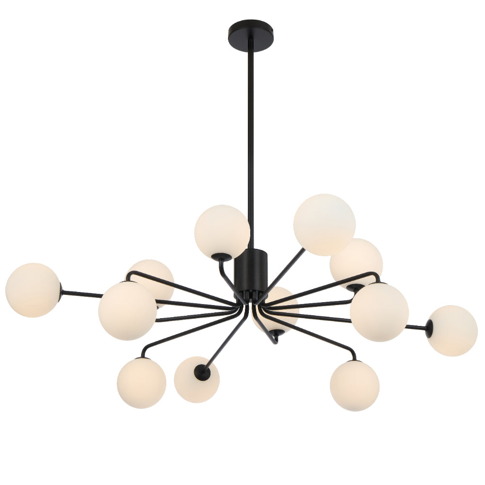 Felton Matt Black 12 Light Pendant - Choice of 6 Glasses