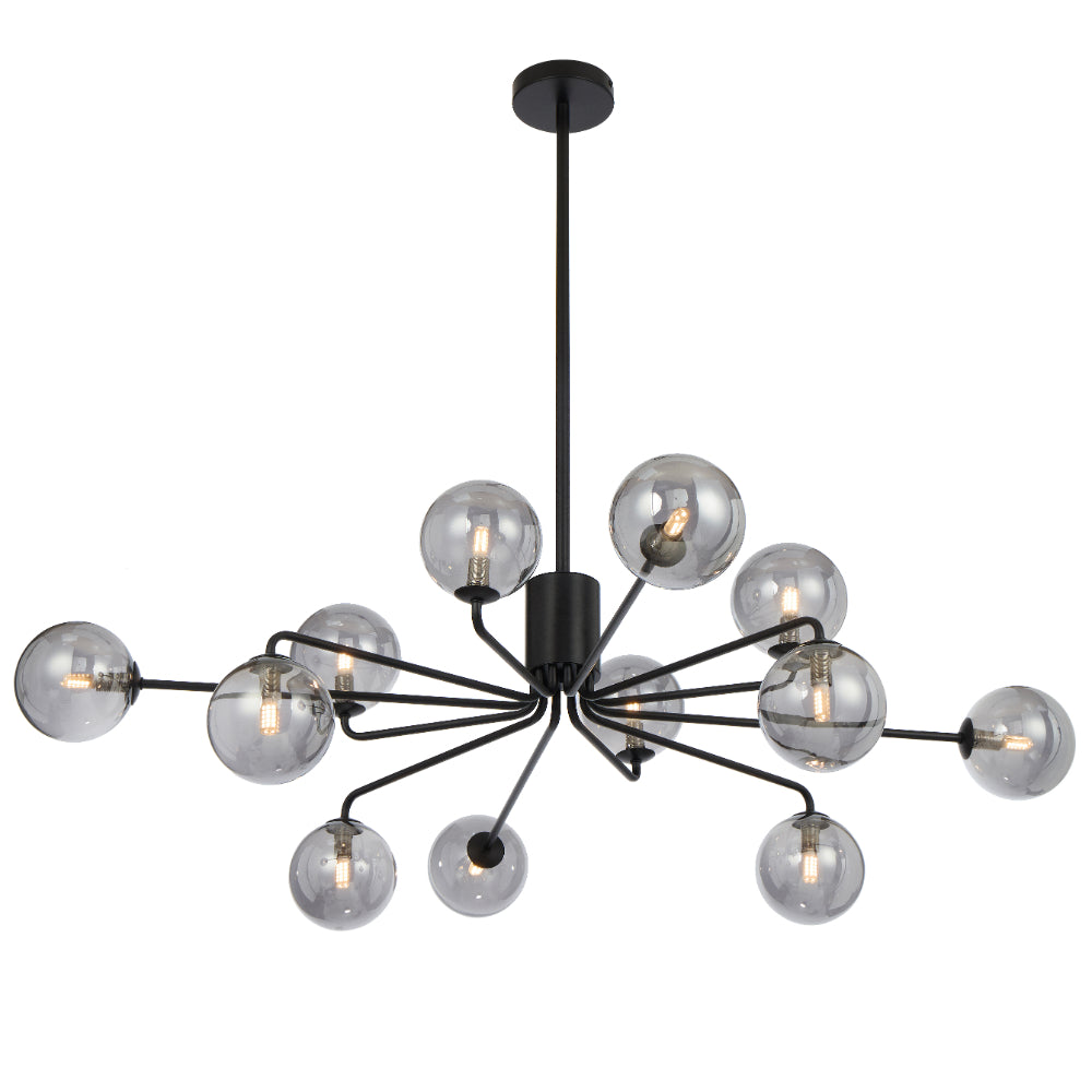 Felton Matt Black 12 Light Pendant - Choice of 6 Glasses