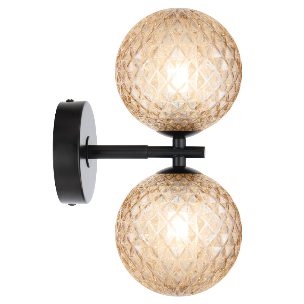 Felton Matt Black 2 Light Wall Light - Choice of 6 Glasses