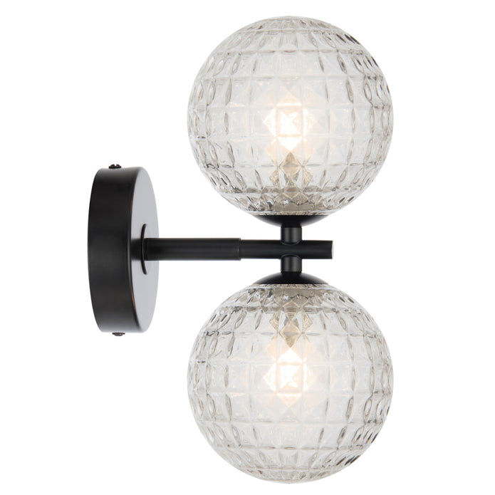 Felton Matt Black 2 Light Wall Light - Choice of 6 Glasses