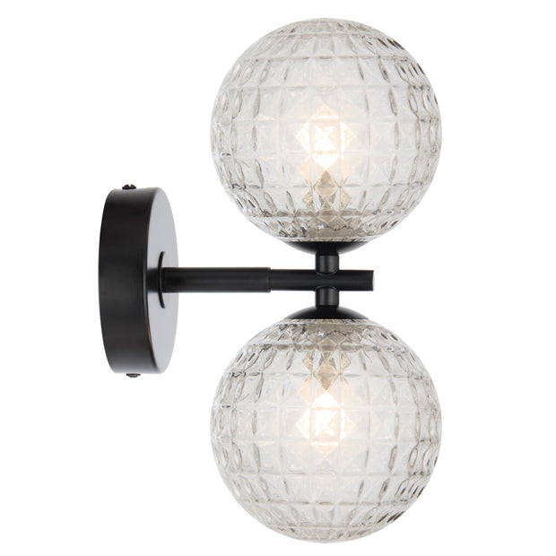 Felton Matt Black 2 Light Wall Light - Choice of 6 Glasses