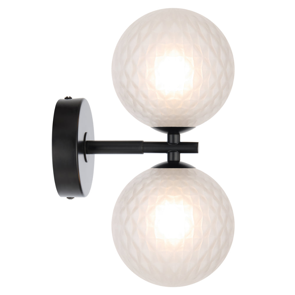 Felton Matt Black 2 Light Wall Light - Choice of 6 Glasses