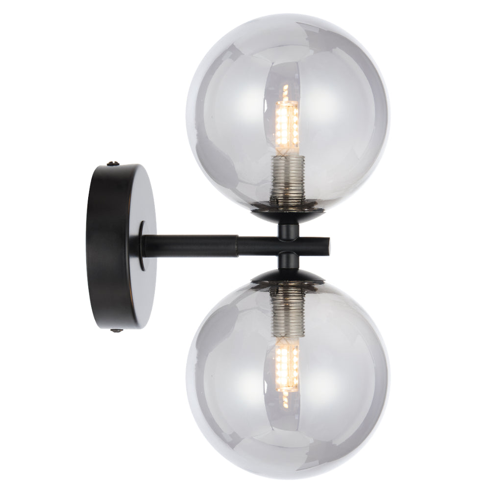 Felton Matt Black 2 Light Wall Light - Choice of 6 Glasses