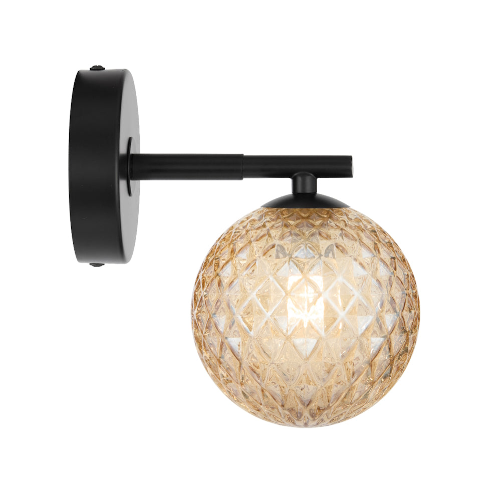 Felton Matt Black 1 Light Wall Light - Choice of 6 Glasses