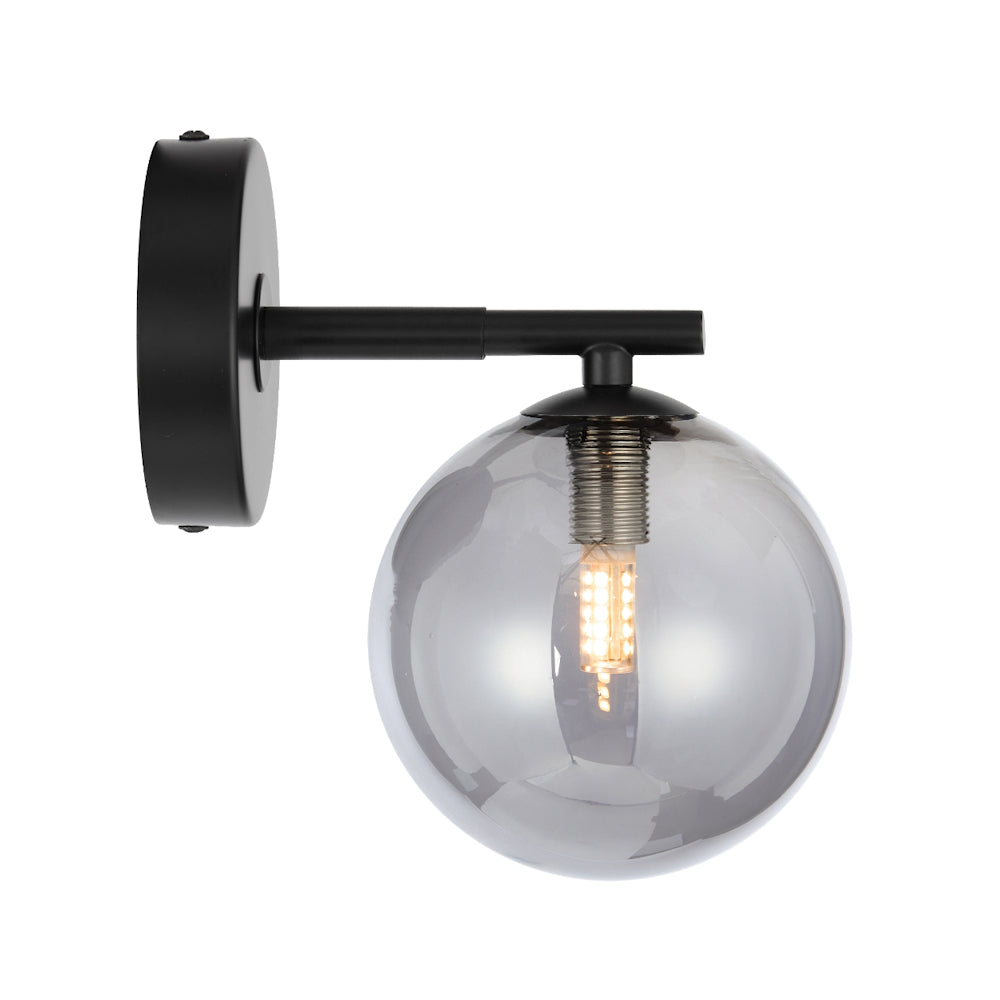 Felton Matt Black 1 Light Wall Light - Choice of 6 Glasses