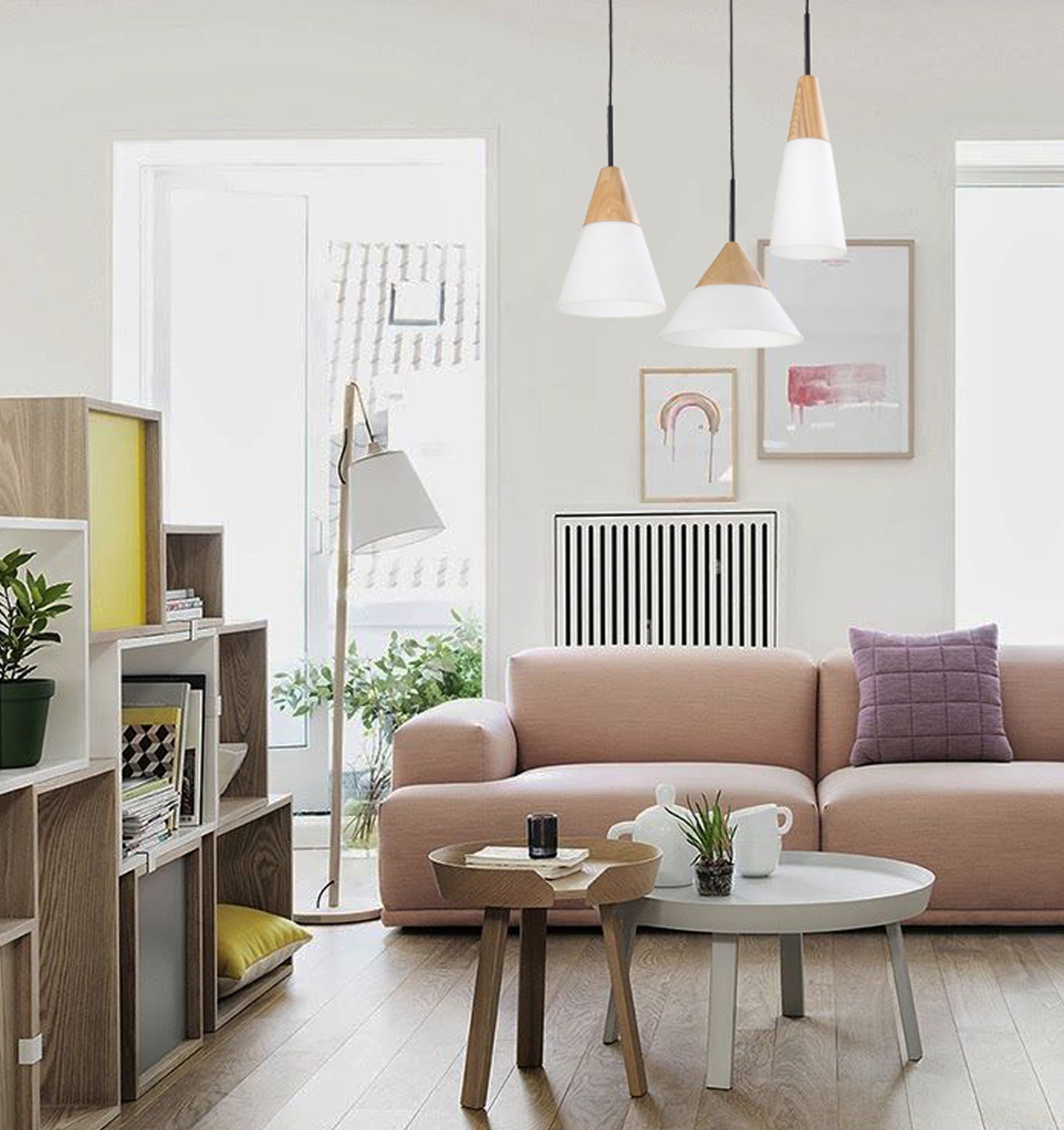 FINN: Scandinavian Blonde Wood & Opal Glass Wide Cone Pendant Light