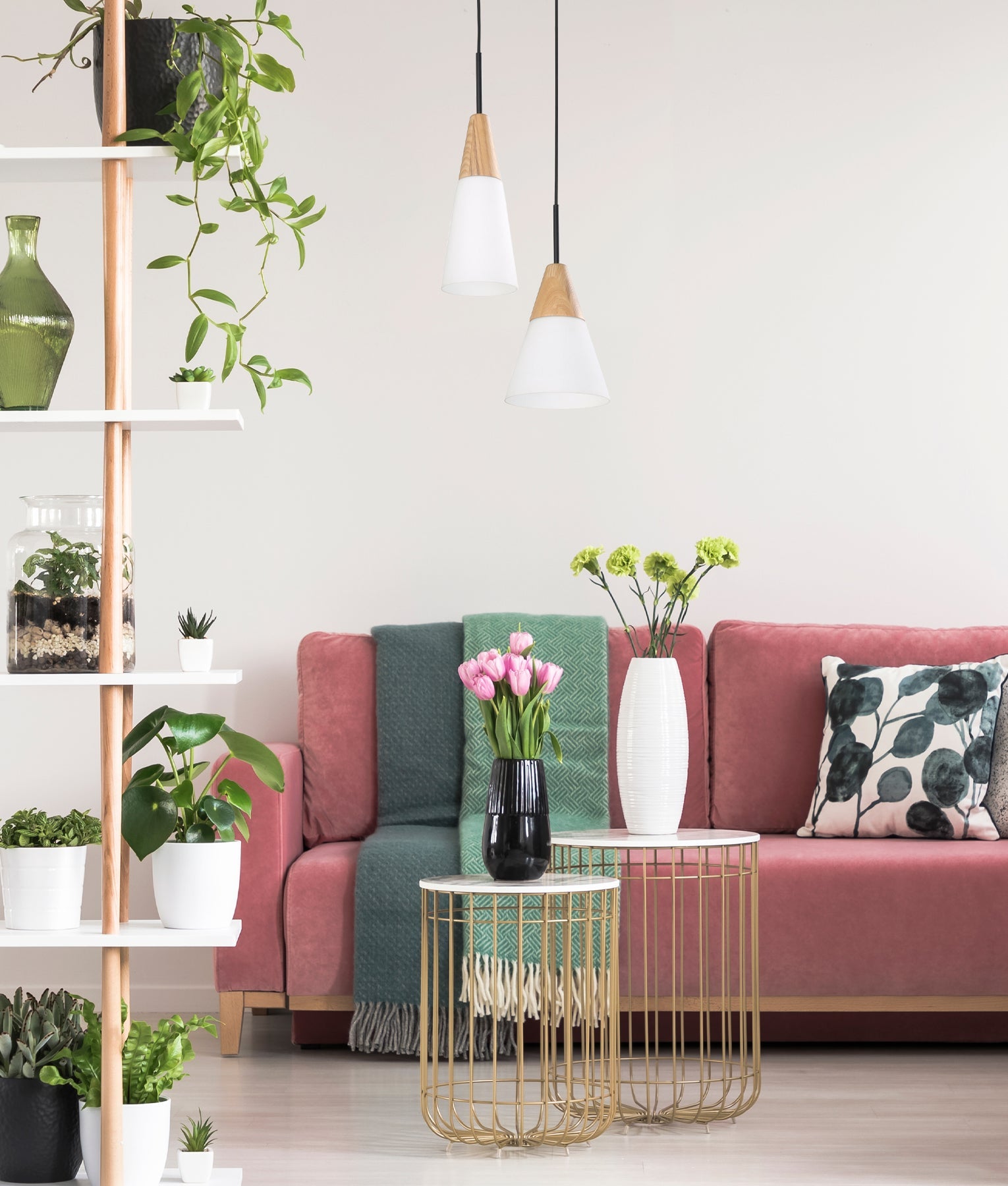 FINN: Scandinavian Blonde Wood & Opal Glass Long Cone Pendant Light