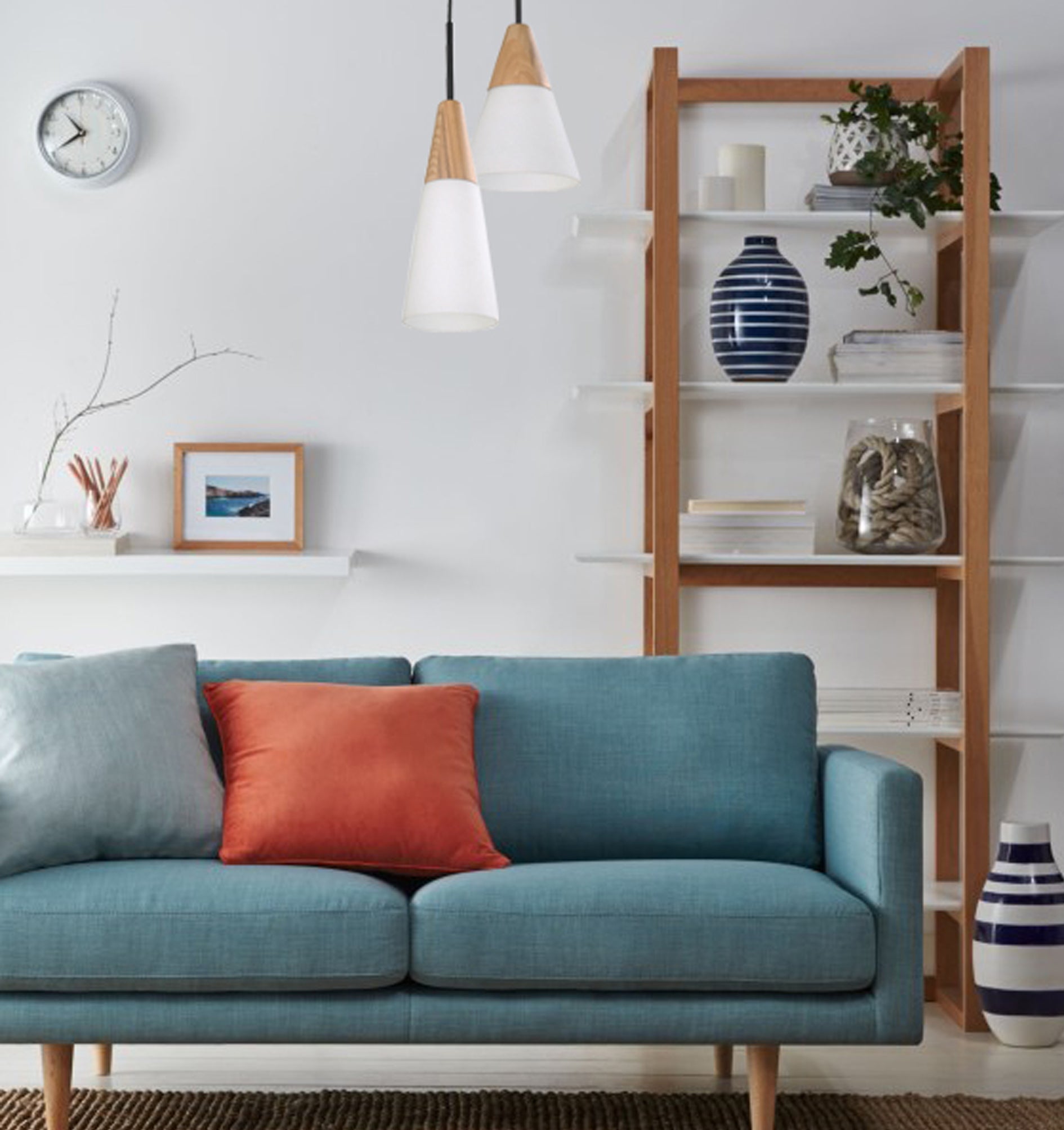 FINN: Scandinavian Blonde Wood & Opal Glass Long Cone Pendant Light