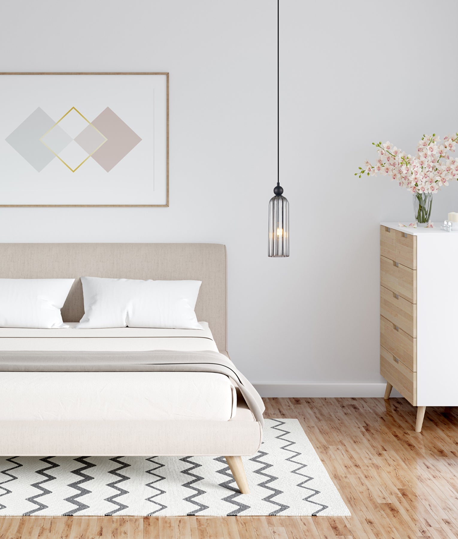 FLAUTA: Interior Round Top Cylinder Ribbed Pendant Lights