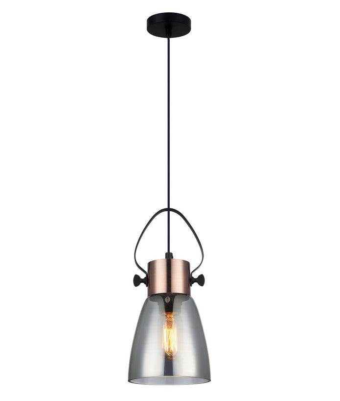 FUMOSO: Smokey Black Mirror Finish Glass Ellipse Shape Pendant Light