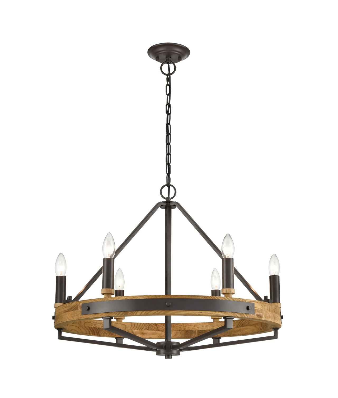 FUNALE: Interior Candelabra Natural Wood / Oak Wood 6-Light Pendant Lights