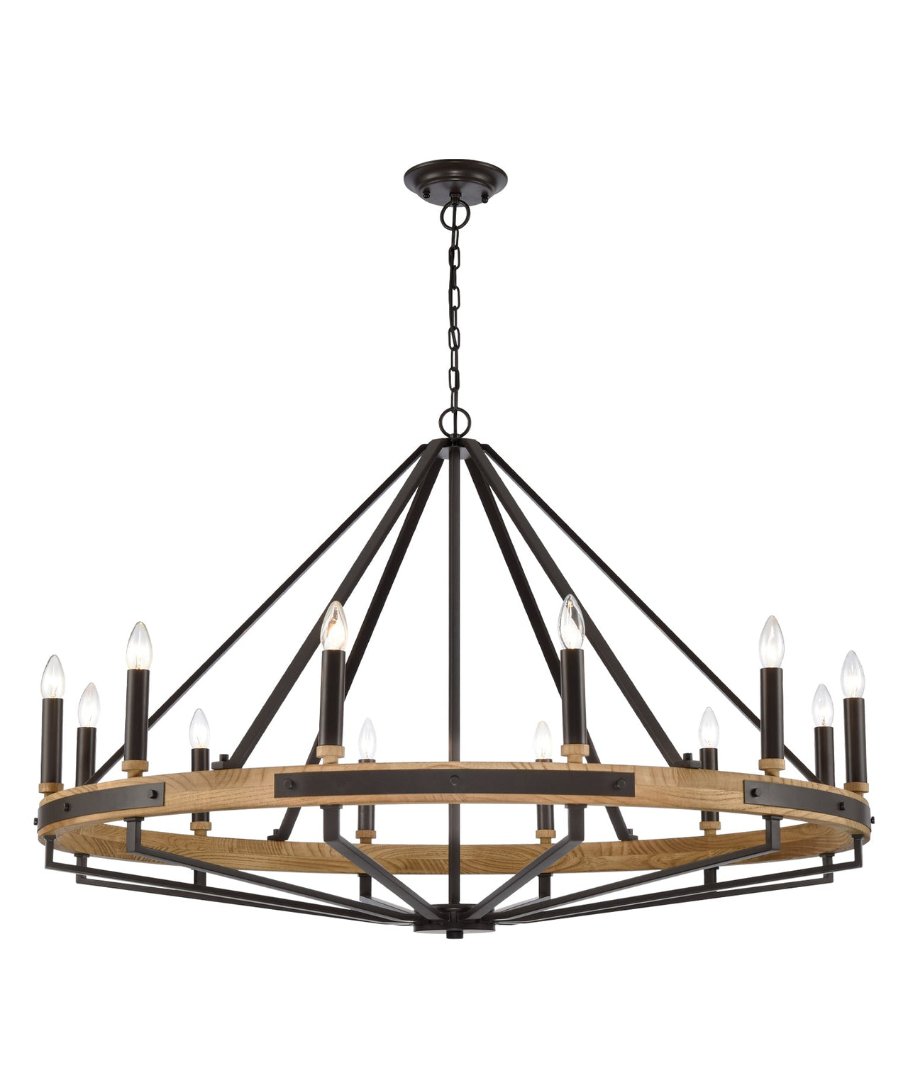 FUNALE: Interior Candelabra Natural Wood / Oak Wood 12-Light Pendant Lights