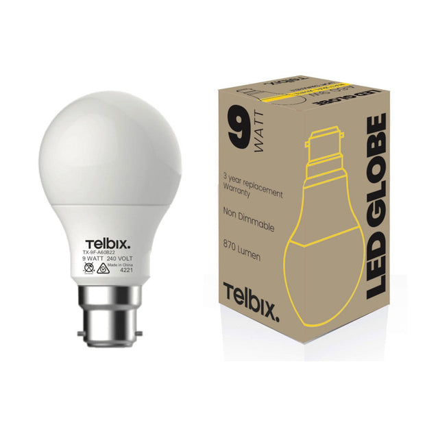 A60 9W B22 6000K or 3000K LED Globe