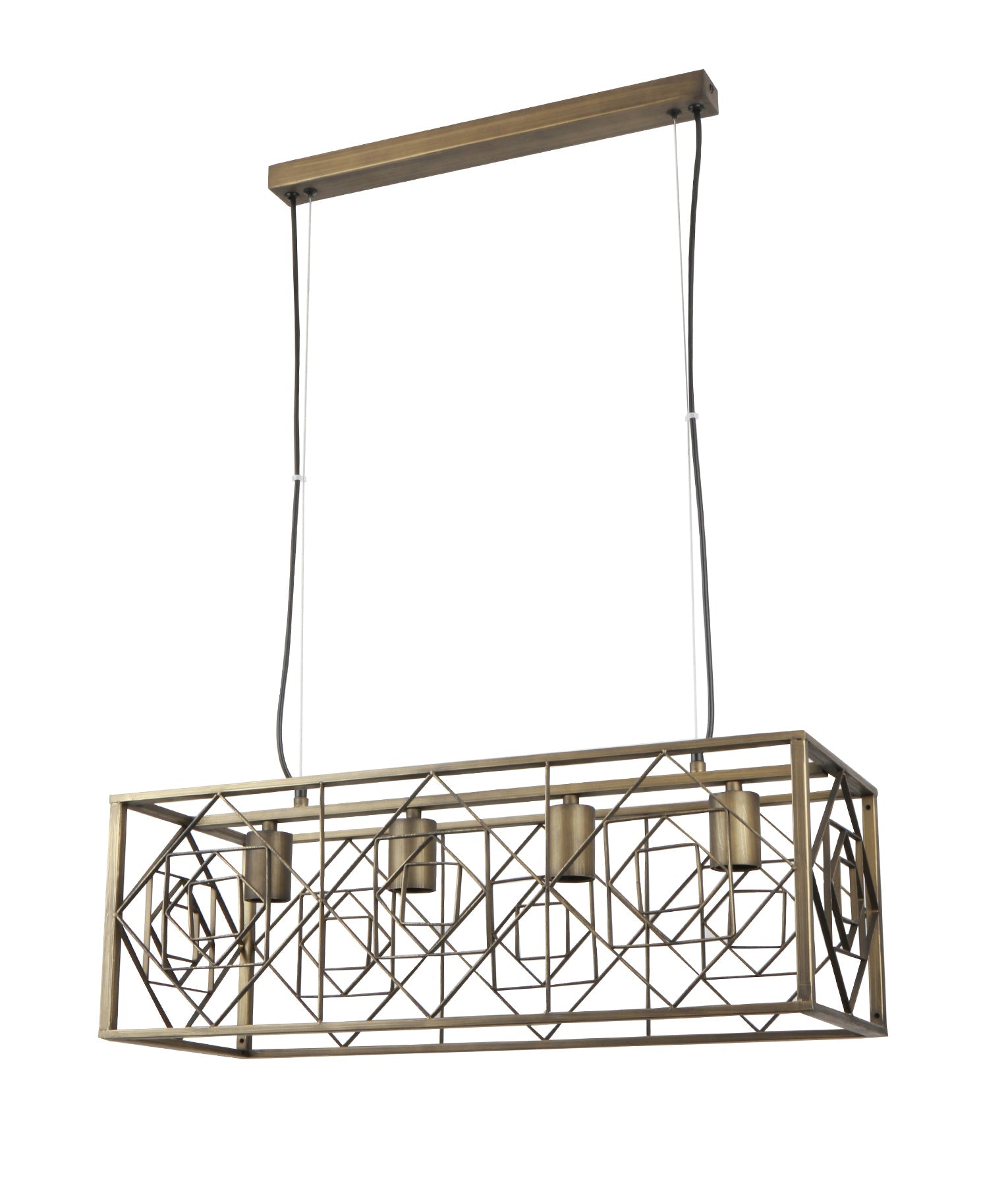 Gaggia: Interior Rectangular Imitation Antique Brass Cage Pendant Light