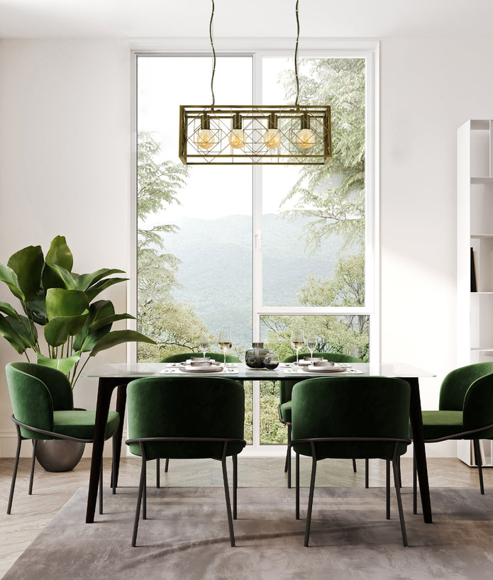 Gaggia: Interior Rectangular Imitation Antique Brass Cage Pendant Light