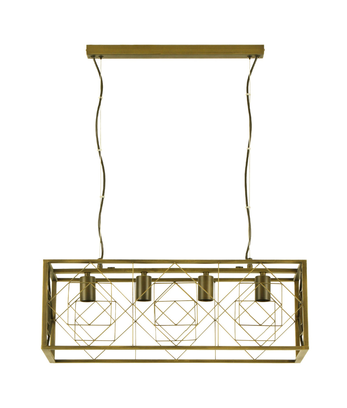 Gaggia: Interior Rectangular Imitation Antique Brass Cage Pendant Light