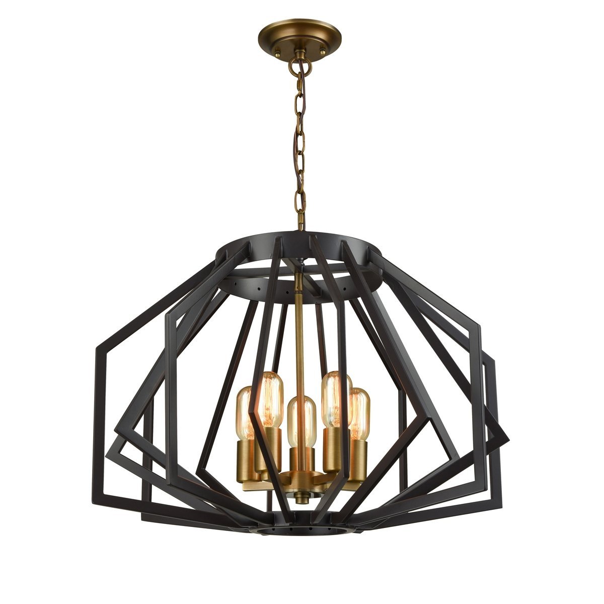 Gamba 5 Light Pendant Light in Antique Brass and Oiled Bronze