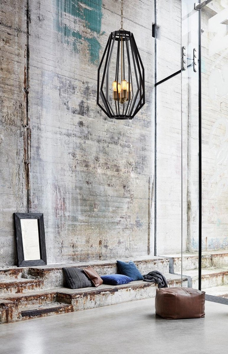 Gamba 4 Light Pendant Light in Antique Brass and Oiled Bronze