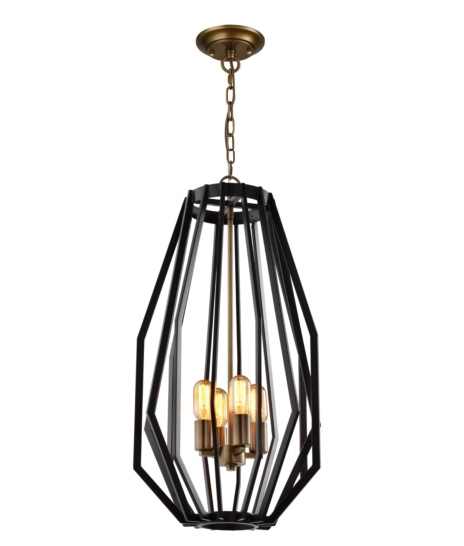 GAMBA: Industrial Black Rustic Narrow Angular Cage Pendant Light