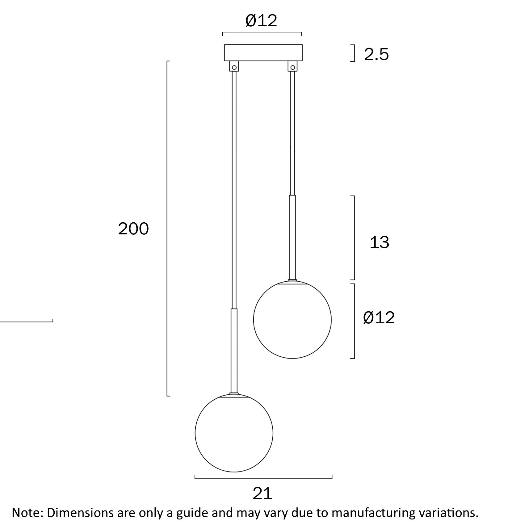 Gaston Black 2 Light Pendant with Choice of 6 Glass Colours and Textures