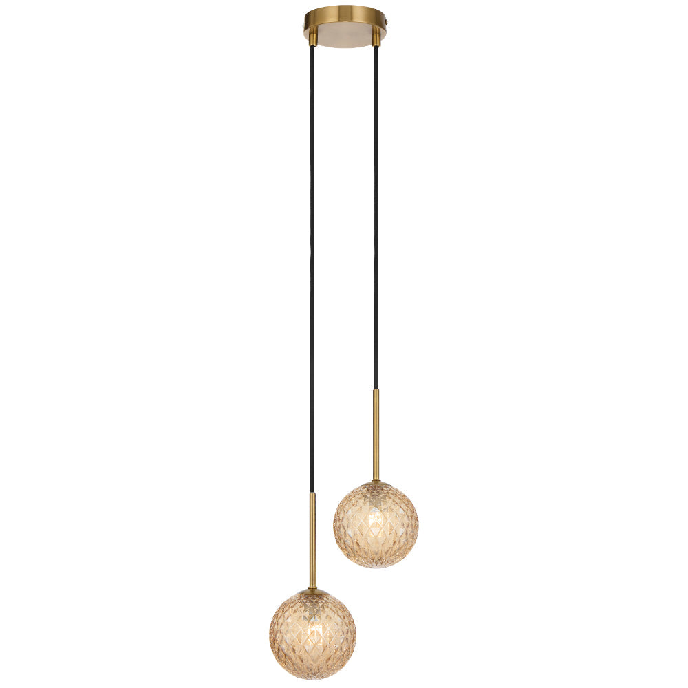 Gaston Antique Gold 2 Light Pendant with Choice of 6 Glass Colours and Textures