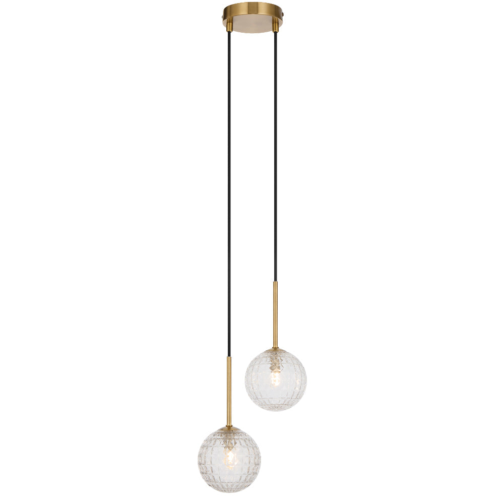 Gaston Antique Gold 2 Light Pendant with Choice of 6 Glass Colours and Textures