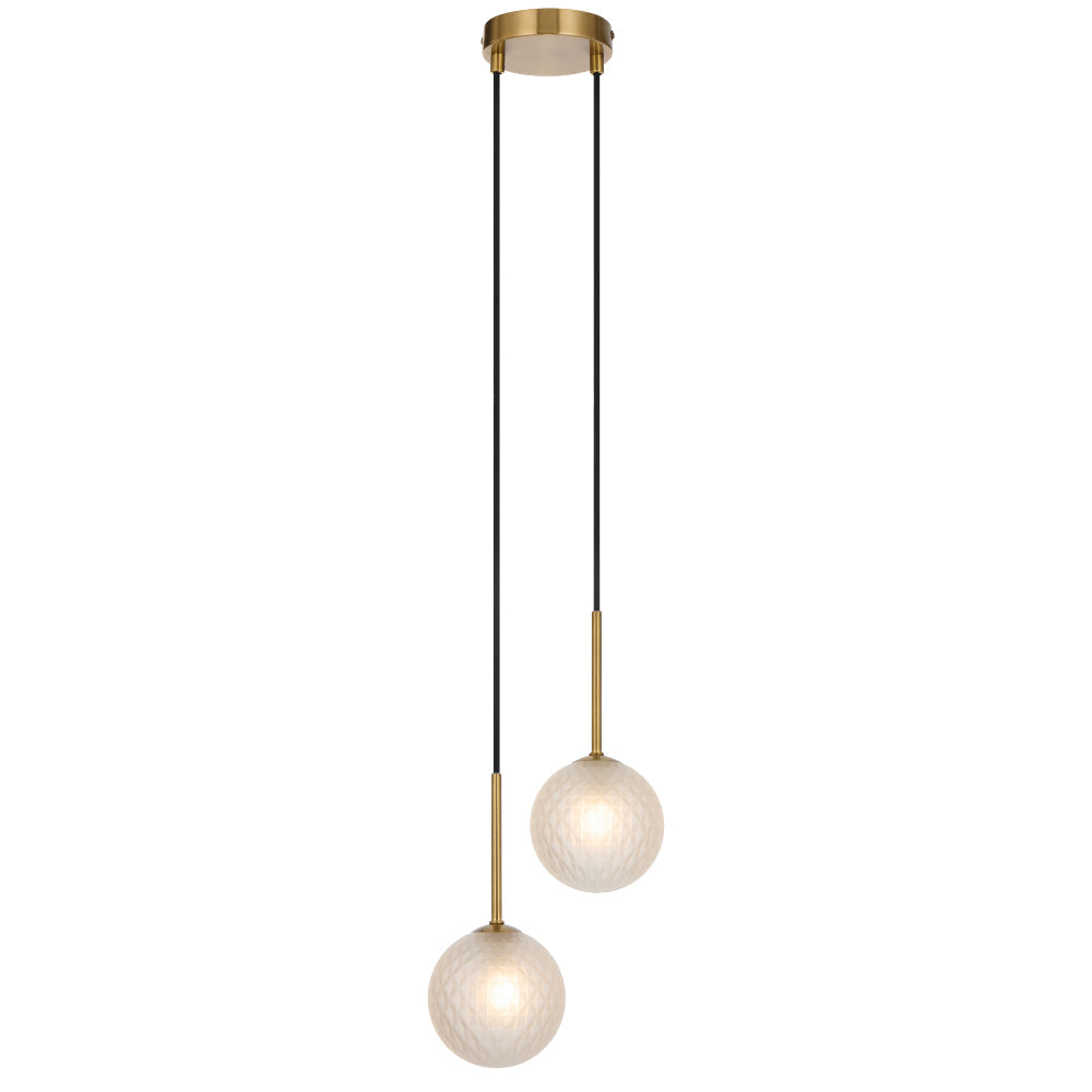 Gaston Antique Gold 2 Light Pendant with Choice of 6 Glass Colours and Textures