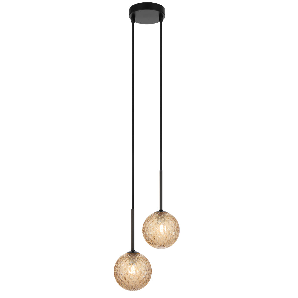 Gaston Black 2 Light Pendant with Choice of 6 Glass Colours and Textures