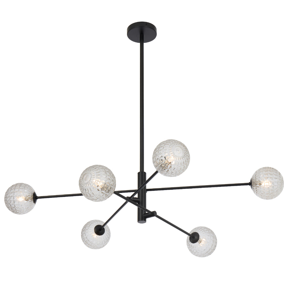 Gaston Black 6 Light Pendant with Choice of 6 Glass Colours and Textures