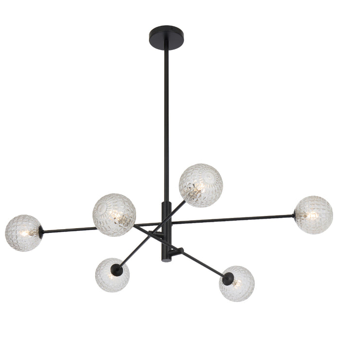 Gaston Black 6 Light Pendant with Choice of 6 Glass Colours and Textures