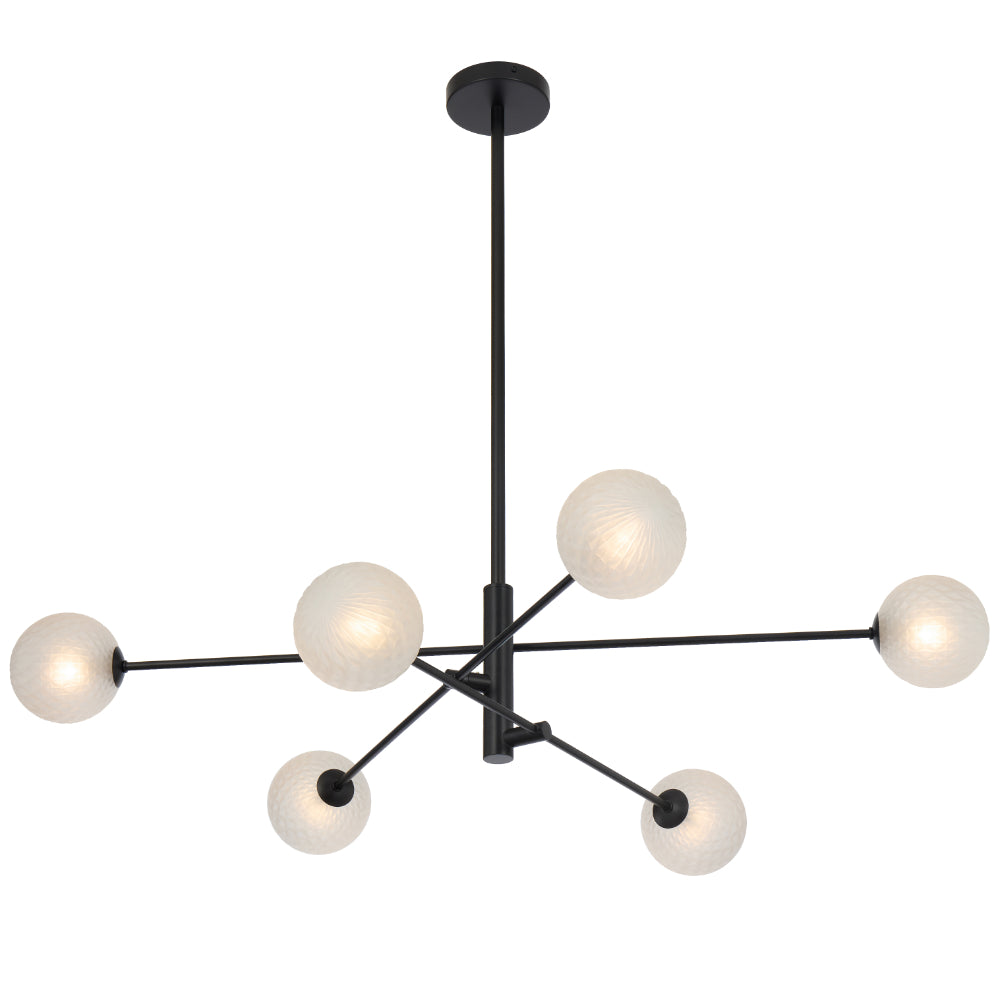 Gaston Black 6 Light Pendant with Choice of 6 Glass Colours and Textures
