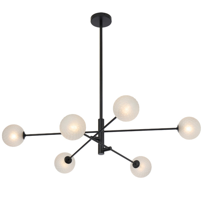 Gaston Black 6 Light Pendant with Choice of 6 Glass Colours and Textures