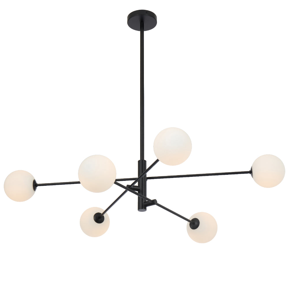 Gaston Black 6 Light Pendant with Choice of 6 Glass Colours and Textures