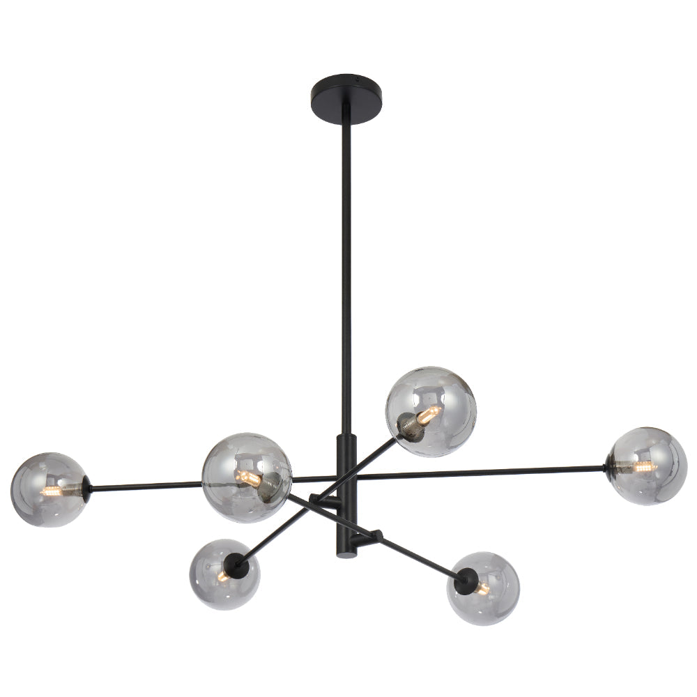 Gaston Black 6 Light Pendant with Choice of 6 Glass Colours and Textures