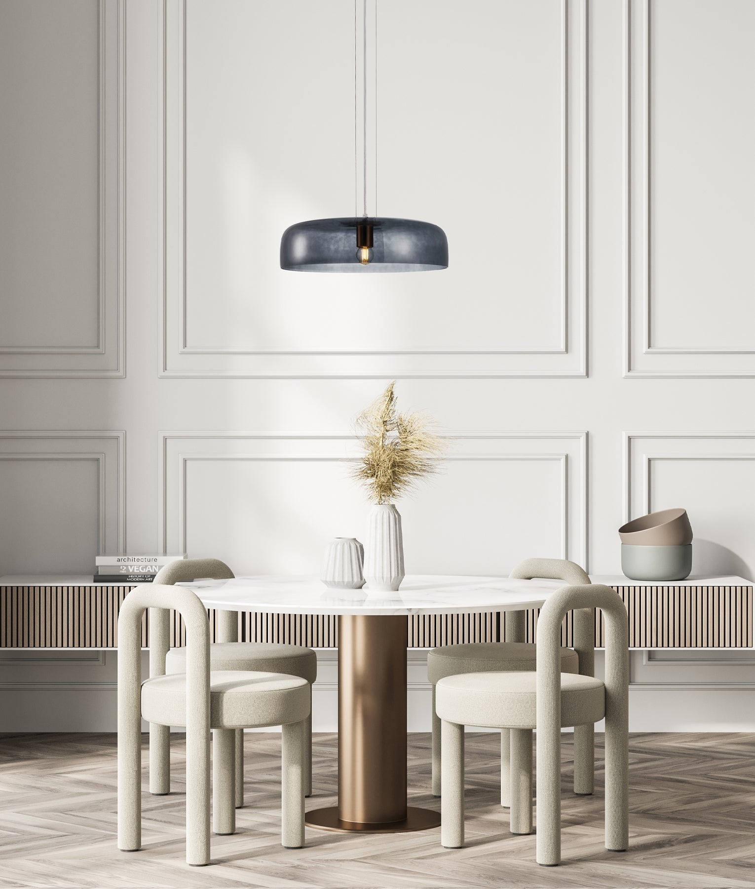 GELATINA: Interior Dome Glass with Brass Highlight Pendant Lights