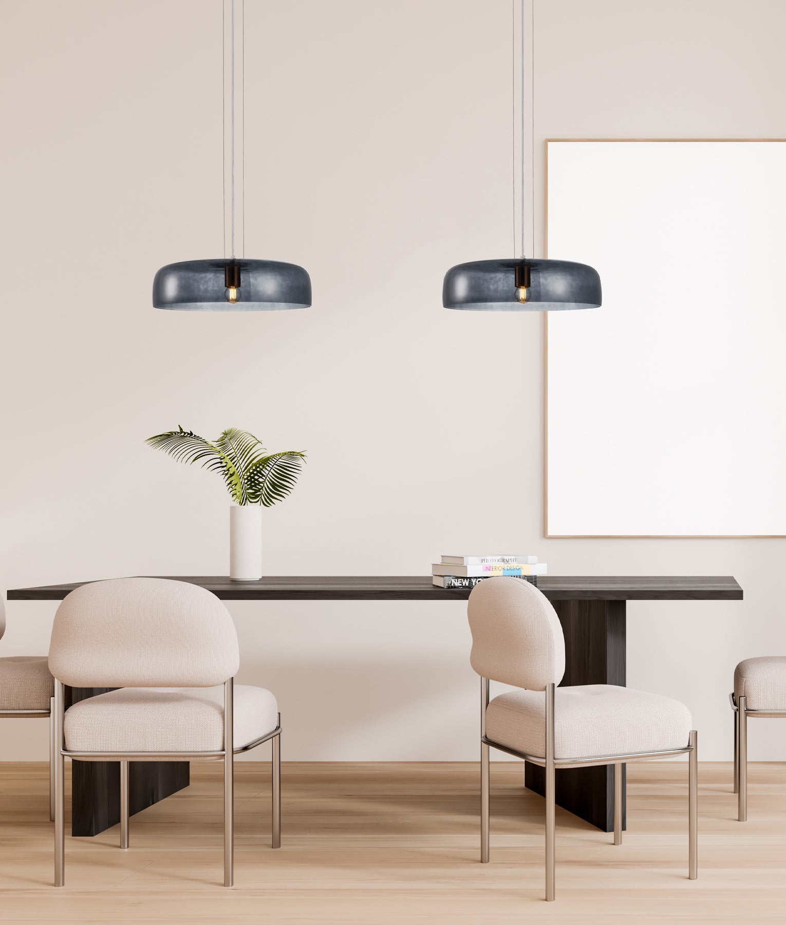 GELATINA: Interior Dome Glass with Brass Highlight Pendant Lights