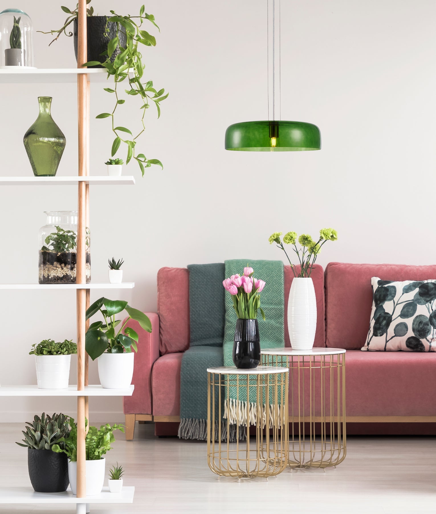 GELATINA: Interior Dome Glass with Brass Highlight Pendant Lights