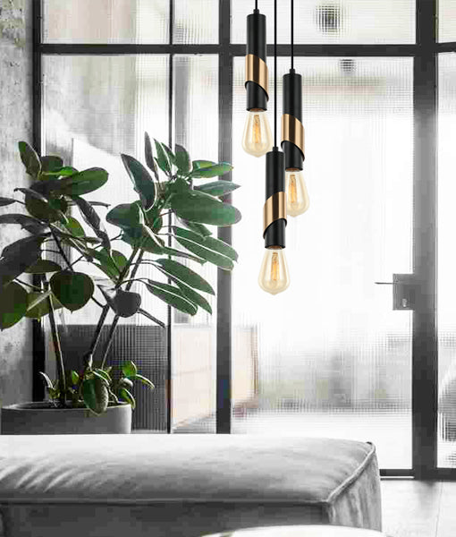 GOLDA: Interior Tube with Brass Highlight Pendant Lights