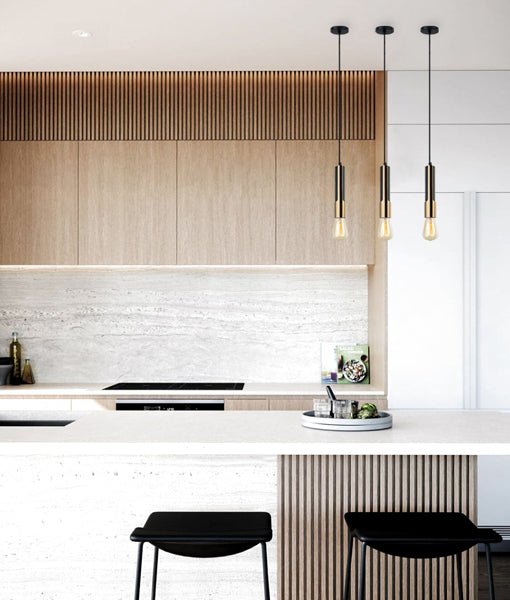 GOLDA: Interior Tube with Brass Highlight Pendant Lights