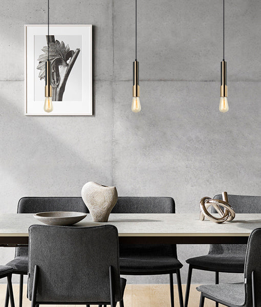 GOLDA: Interior Tube with Brass Highlight Pendant Lights