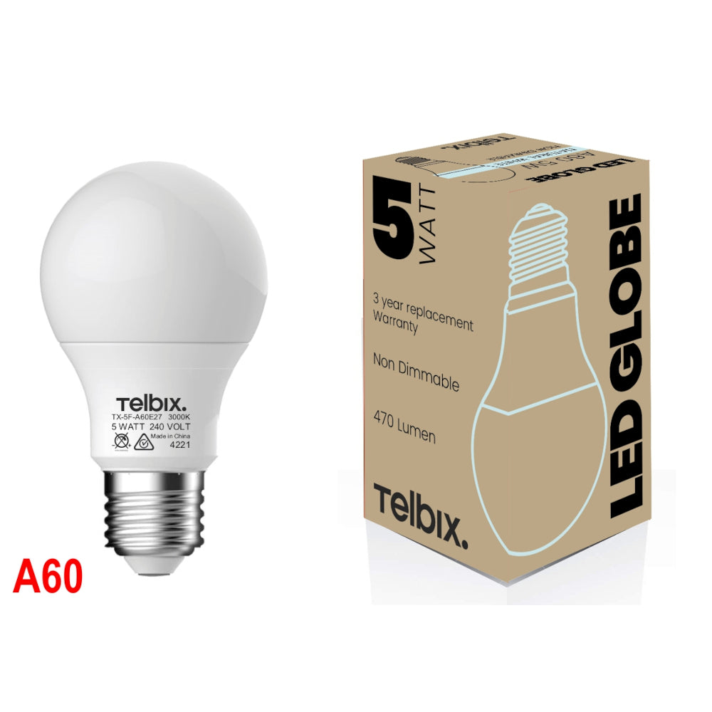 A60 5W E27 6000K or 4000K LED Globe