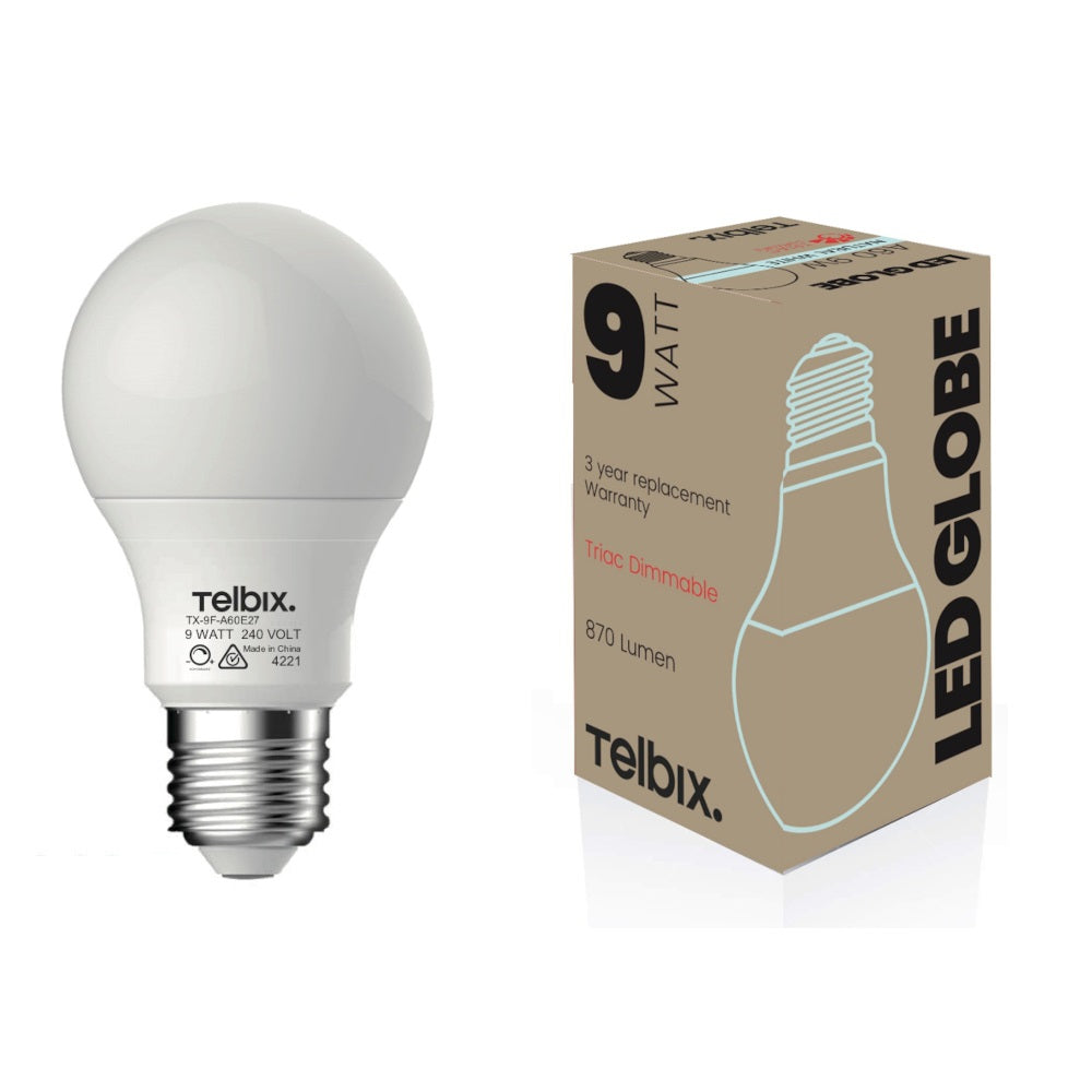A60 9W E27 6000K, 4000K or 3000K LED Globe Dimmable