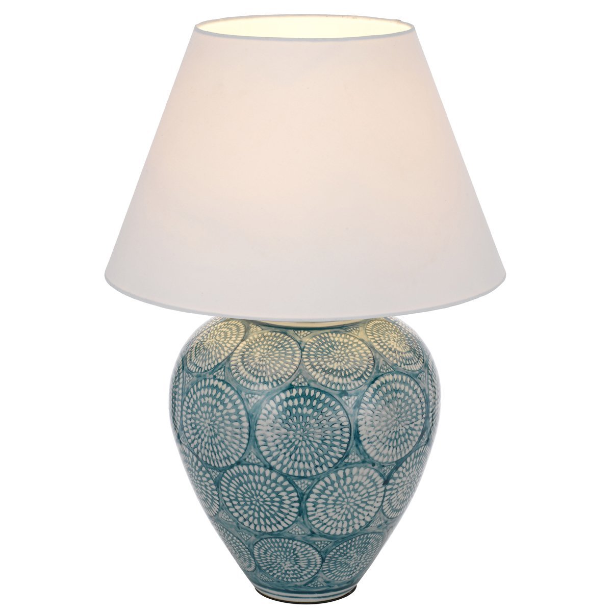 Hannah Table Lamp in Blue & white with White Shade